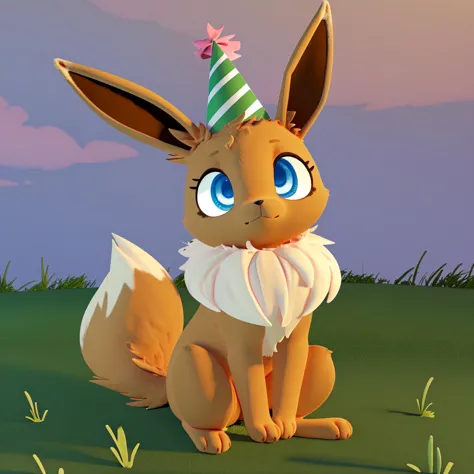 cartoon of a brown and white rabbit with a party hat