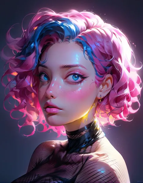 <lora:detail_slider_v4:1>  curvy, 1girl,  glowing, y3ll0wblu3, portrait, pink hair, <lora:y3ll0wblu3XL:0.75>