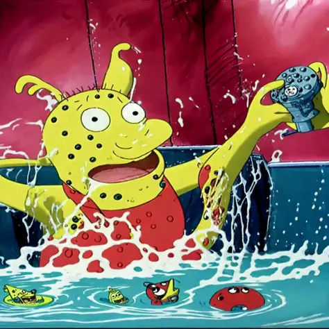 An amazing photo of SpongeBob SquarePants having a fun bath, John Philip Falter, Very detailed painting, Saturno Butto<hypernet:cartoondream:1.0>