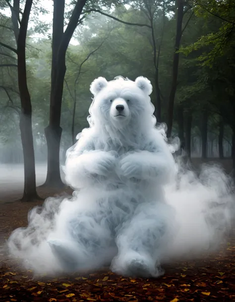 mdfg oso de niebla hecho de niebla en un parque