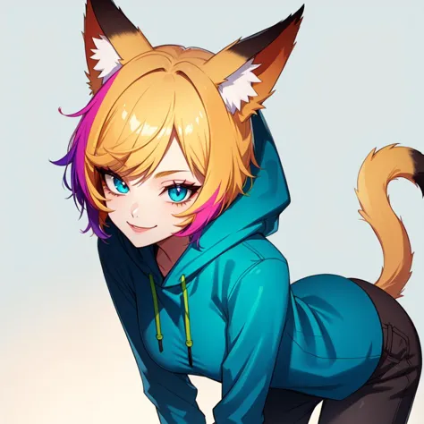 anime girl with a cat ears and a hoodie