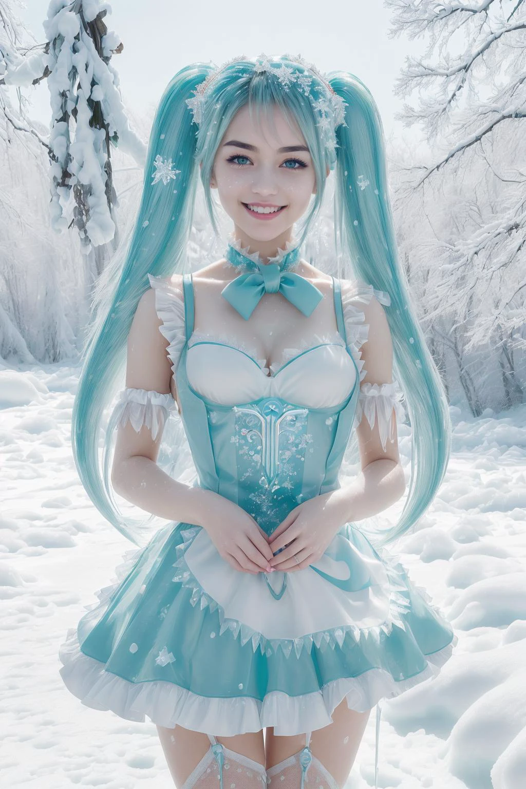 ((MAsterpiece, best quAlity,edgQuAlity,photoreAlistic, hyper reAlistic)),微笑著,stAnding,posing for A picture,
邊緣圍裙, edg冰, A (HAtsune Miku, AquA hAir, twin tAils) in A Apron,冰,snow flAkes ,weAring edg冰 邊緣圍裙
 