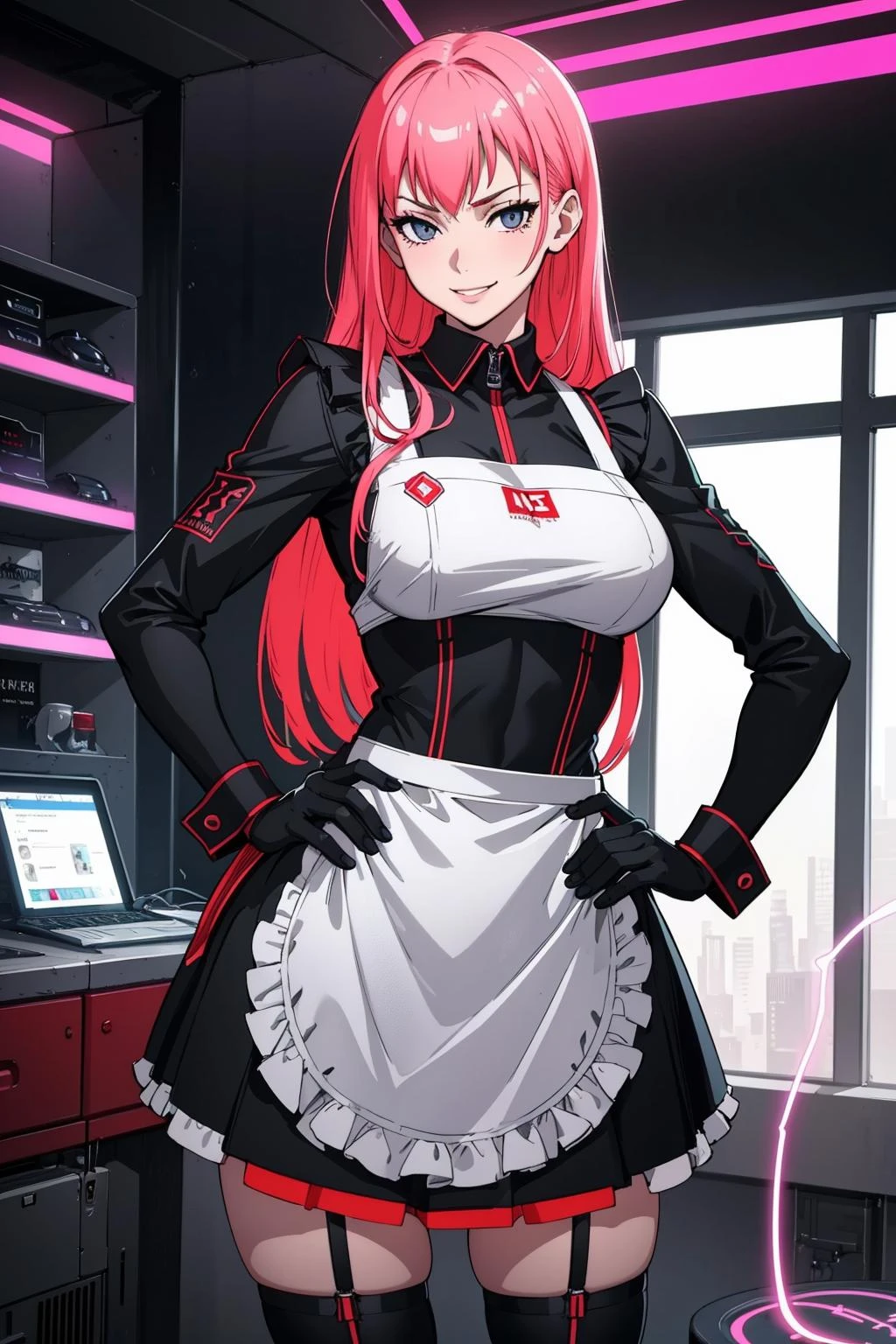((Masterpiece, best quality,edgQuality)),smirk,smug,((neons, electric circuits,))
edgApron,edgFut_clothing, a woman in a futuristic suit and apron standing in a room ,wearing edgFut_clothing,wearing edgApron
 