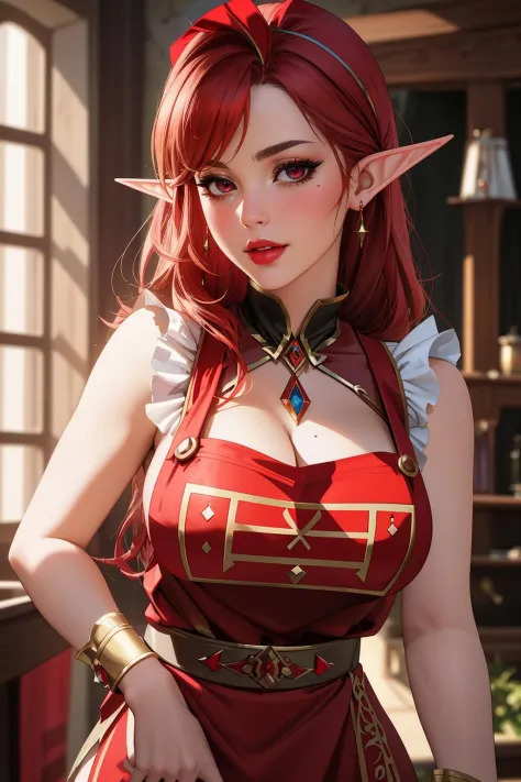((Masterpiece, best quality,edgQuality))
edgBE, a woman in a red and gold apron,wearing (edgBE edgApron),elf 
 <lora:edgBloodElf...