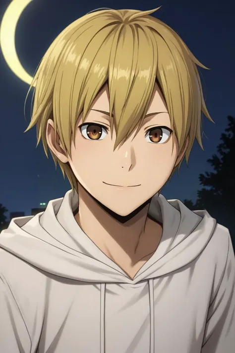 score_9, score_8_up, score_7_up, source_anime, rating_safe, intricate details, (photorealistic:0.6), looking at viewer, , 1boy, solo, male focus, <lora:masaomi_kida_pony:0.9>, masaomi_kida, blonde hair, brown eyes, short hair, hair between eyes, rule of thirds, plaza, night, crescent moon, arm at side, happy, , <lora:sdxl_lightning_8step_lora:1>