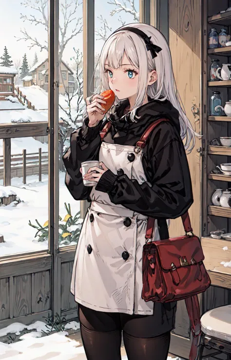 Meilleure qualité, contexte détaillé, fille,mer, cafétéria, oiseau, neige, hiver,