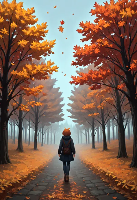 a painting of a person walking down a path in a park