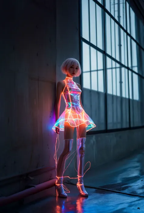 xuer hologram Laser dress,Short pink and white hair,
