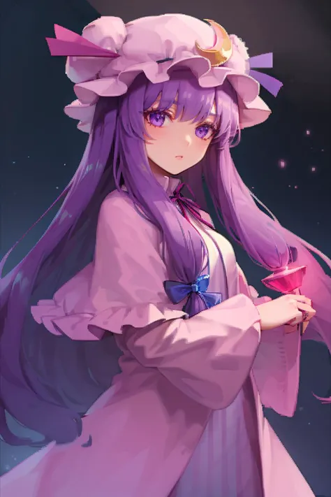 <lora:FantasyIcons_Gemstones:0.8>, holding purple gemstone,  glowing, 
1girl,purple hair,purle eyes,long hair, mob cap,crescent ...