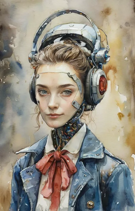 masterpiece,best quality,<lora:tbh134-sdxl:0.65>,portrait of robot,cyber,illustration,watercolor