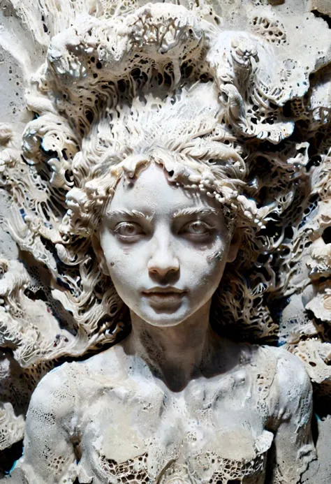 a close up of a statue of a woman with a flower head