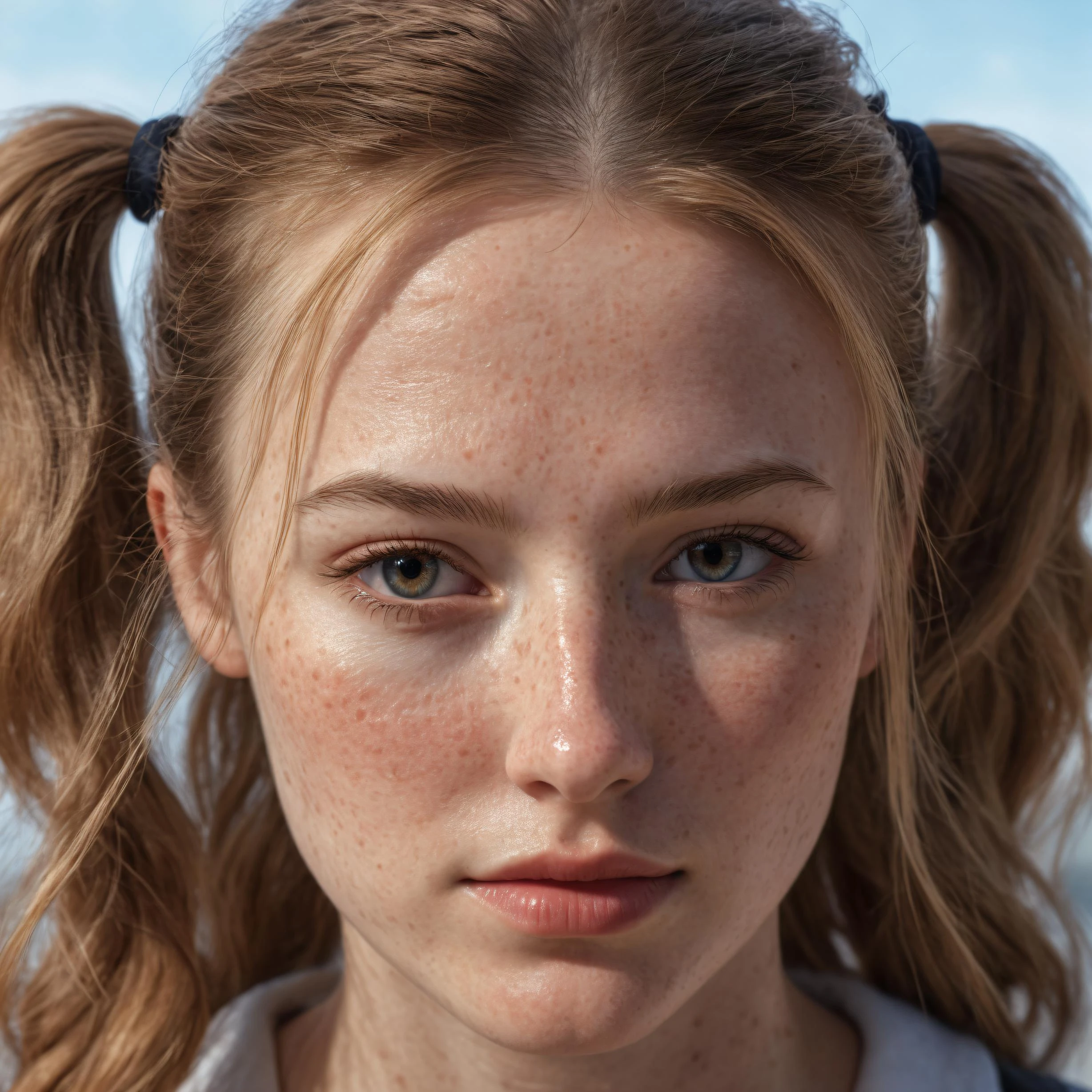 realistic upclose photo of skin showing all the small details,  8k,  ((detailed skin)), natural skin, skin pores, skin hair, realistic skin texture, skin imperfections, freckled, hyperdetailed, natural lighting, 4k, hdr, uhd, masterpiece, (sharp focus:1.4), intricate, fine details.
, Alexis from Belgium, medium (chin-length:1.2) pigtails dirty-blonde hair