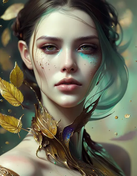 face closeup of beautiful girl in intricate detailed color smashing fluid oilpaint, 3 d render, hyper realistic detailed portrai...