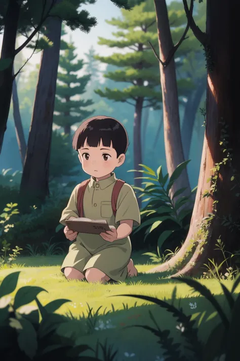 grave of the fireflies, 1girl, in the forest, (masterpiece,best quality:1.6)