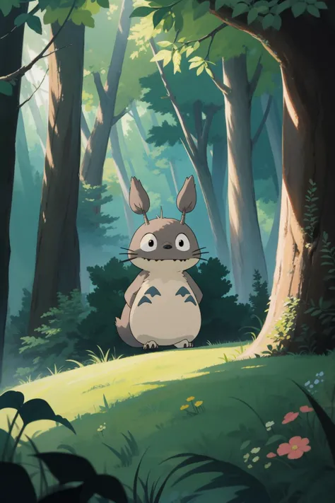 my neighbor totoro, 1girl, in the forest, (masterpiece,best quality:1.6)