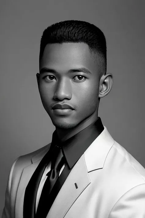 arafed man in a white suit and tie posing for a picture