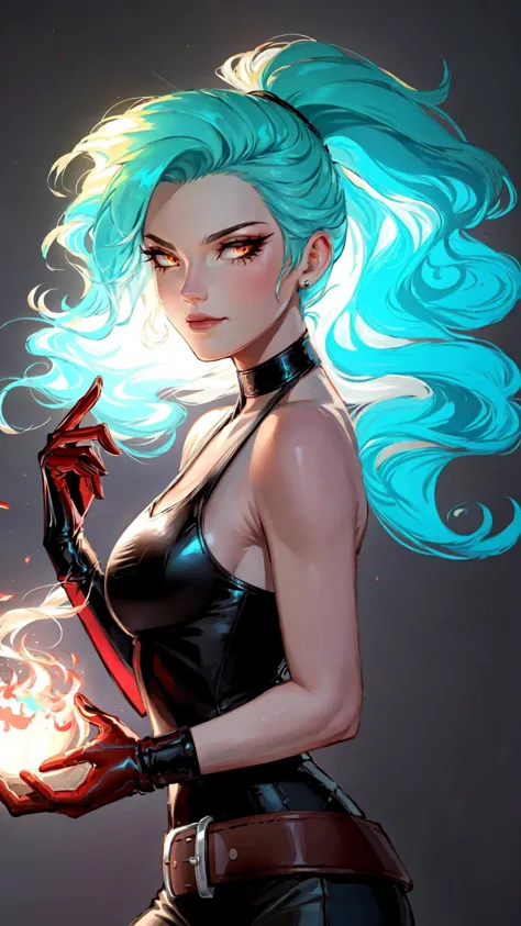 <lora:Fiery_Hair:0.8> Fiery Hair, fiery hair, glowing, blue fire, BREAK, <lora:Ember_McLain_Danny_Phantom_Anime:0.8> Ember McLai...