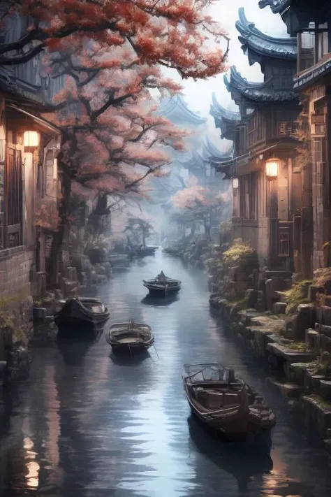 paisagem tradicional chinesa,obra de arte,melhor qualidade,32 mil HD,detalhes insanos,detalhes intrincados,hiperdetalhado,hiper qualidade,alto detalhe,ultra detalhado,obra de arte, cidade japonesa tradicional