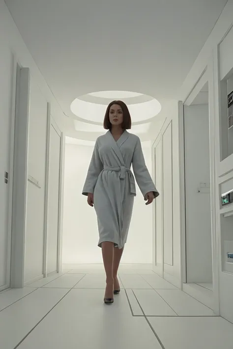 woman in a long robe walking in a futuristic hallway, high heels, low angle,
realistic, 8k, highly detailed,
<lora:2001_v4-00000...