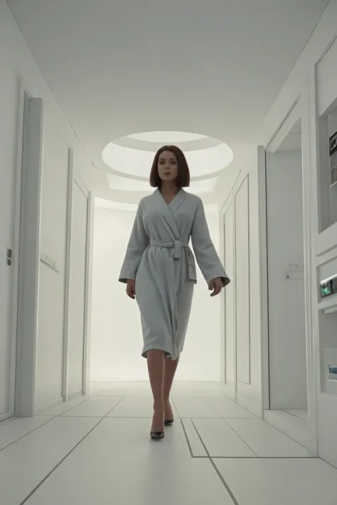 woman in a long robe walking in a futuristic hallway, high heels, low angle,
realistic, 8k, highly detailed,
<lora:2001_v4-000004:0.9> 2001