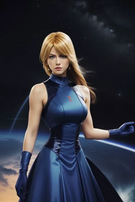 (samus aran) dressed in (blue peachdress),