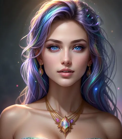 a woman with blue hair and purple hair wearing a necklace