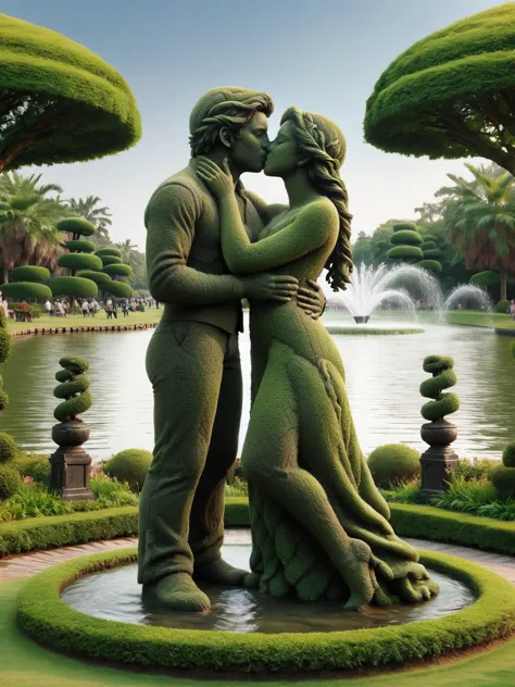 ais-hdgrw antique statue of a man and a woman kissing, water, public park in background <lora:Hedgerow_Style_SDXL:1>, (masterpie...