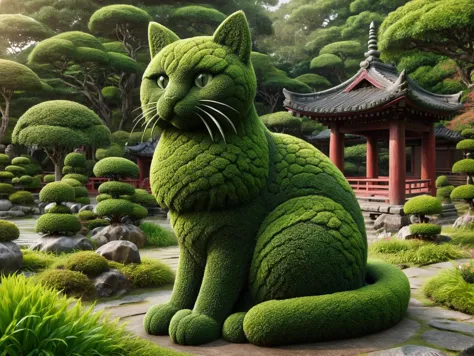 ais-hdgrw cat sitting, Japanese temple garden <lora:Hedgerow_Style_SDXL:1>, (masterpiece:1.2), best quality, (hyperdetailed, hig...