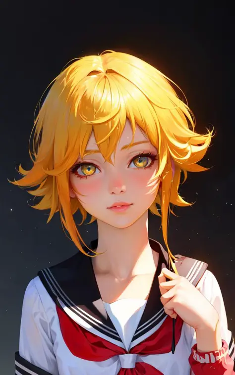 best quality, high detailed, Faint lips,UC:realistic, cinematic lighting kawaii cute 1girl 16yo yellow hair amber eyes, whiskers...