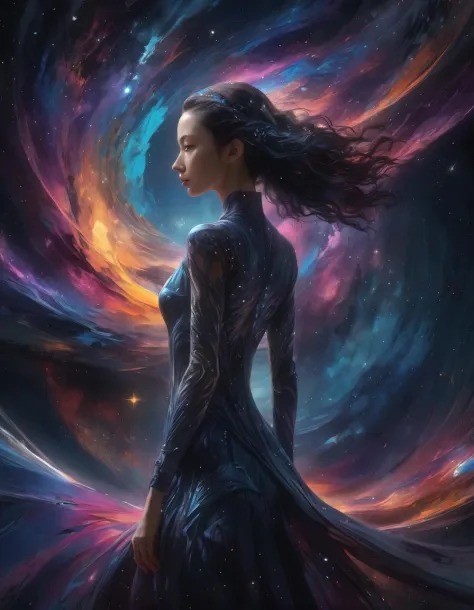 masterpiece, best quality, ultra high res, (abstract art:1.3), (dark theme:1.2), art, stylized, deep shadow, dark theme, 1girl, cosmic dress, cosmic beauty, in space, nebula
, detailed, realistic, 8k uhd, high quality