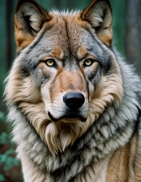 photograph of a direwolf in the wilderness, piercing gaze, (Nikon f4, 50mm f1.2, Fujichrome Velvia 50, bokeh), (masterpiece:1.1)...