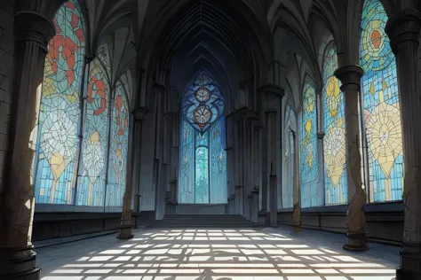 arafed view of a cathedral with stained glass windows and columns