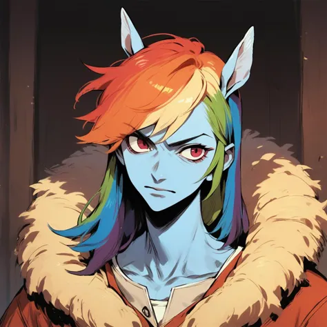 a close up of a person with a colorful hair and a hood