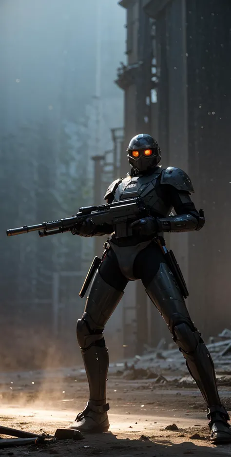 <lora:SDXLrender_v2.0:0.3> beast fighting in a disco camo sci-fi high detailed armor, holding rifle