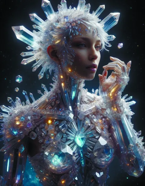 skin concept anthropomorph,biopunk,in full growth,magical crystals,smoky crystals,translucent crystals,luminous sparkling crysta...