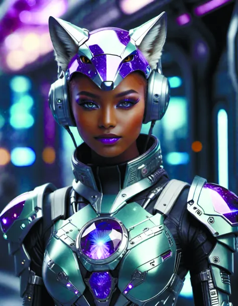 ultra-detailed and realistic close portrait RAW photo of cute anthropomorphic vulpes vulpes fulva as a female in futuristic cybe...