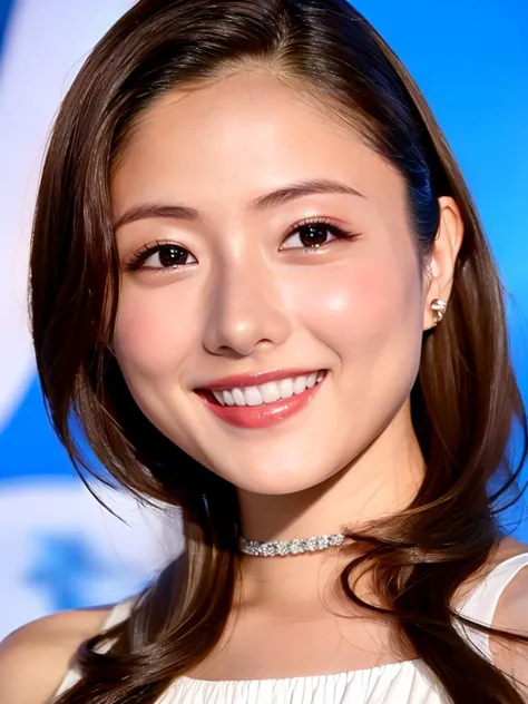 a close up of a woman with long hair and a necklace