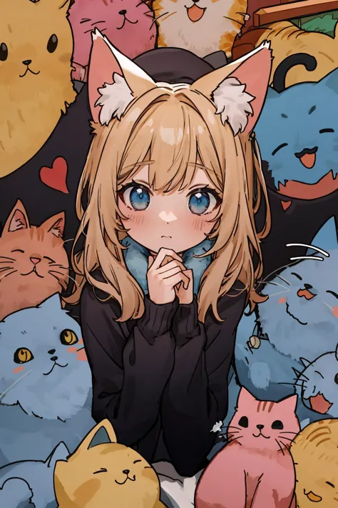 anime girl surrounded by cats