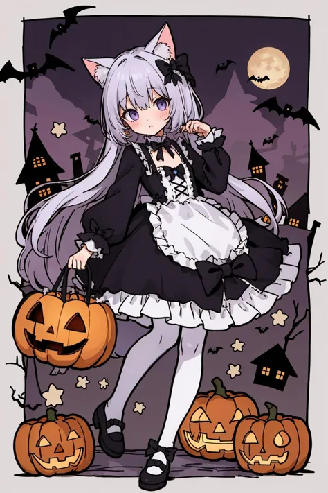 masterpiece, best quality, flat chest, full body,
cat ears, halloween, trick or treat,  <lora:ARWSweetLolita:1> sweetlolita,