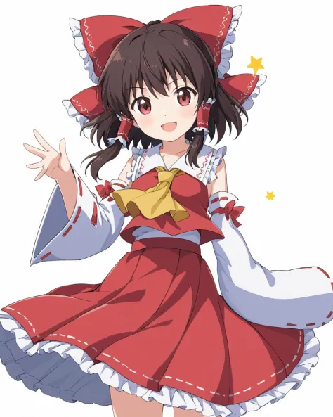 a girl in a red dress and a star hat