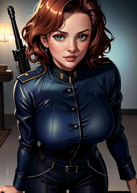 photo of seductive (d1n4m3y3r-135:0.99), a woman as a sexy marine, (closeup portrait:1.2), (sexy marine uniform:1.1), in a (battlefield), (short curly hair), (long trousers), (masterpiece:1.5) (photorealistic:1.1) (bokeh) (best quality) (detailed skin texture pores hairs:1.2) (intricate) (8k) (HDR) (wallpaper) (cinematic lighting) (sharp focus), (vivid atmosphere), (face focus), (war), (weapons)