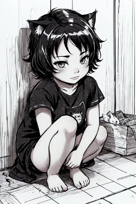 anime girl sitting on the floor with her cat ears up