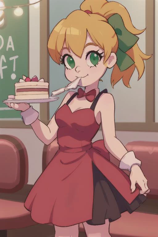 anime girl holding a cake in front of a chalkboard