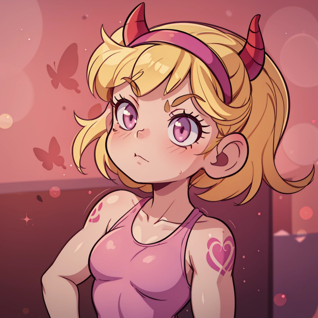 60yo star butterfly, body, (nsfw:0.7), posing, red horn hairband - SeaArt AI