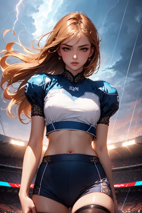 a woman in a football uniform posing for a picture