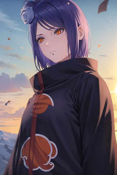 konan, <lora:konanv2-lora-nochekaiser:0.75>, <lyco:konanv2-lyco-nochekaiser:0.75>,
konan, short hair, hair ornament, blue hair, flower, hair flower, (orange eyes:1.5), (labret piercing:1.2), eyeshadow,
BREAK coat, cloak, black coat, black cloak, (akatsuki uniform:1.5), akatsuki \(naruto\), (akatsuki uniform:1.5),
BREAK outdoors, forest, nature, sky, cloud, sun,
BREAK looking at viewer, (cowboy shot:1.5),
BREAK <lyco:GoodHands-beta2:1>, (masterpiece:1.2), best quality, high resolution, unity 8k wallpaper, (illustration:0.8), (beautiful detailed eyes:1.6), extremely detailed face, perfect lighting, extremely detailed CG, (perfect hands, perfect anatomy),