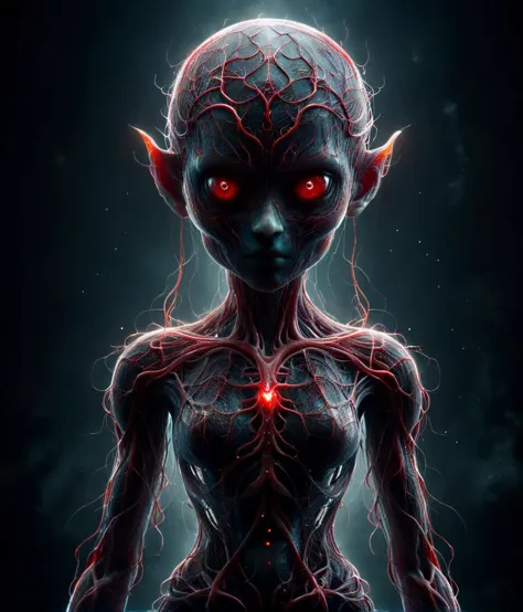 A creepy dark humanoid figure with big red eyes, scary, eerie, stunning fantasy photo, fantasy background, <lora:tranzp-sdxl:0.7...