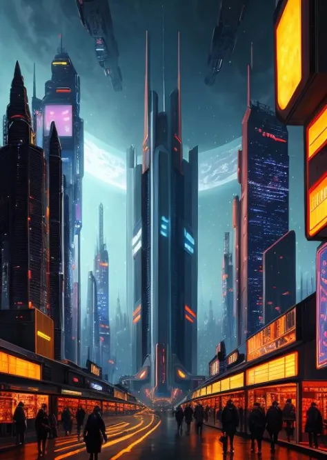 science fiction art, futuristic city