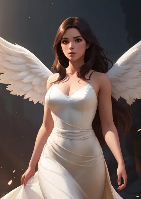 young girl angel, with floating hair, flowing white gown, highly detailed, digital painting, artstation, concept art, smooth, sh...