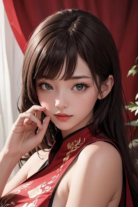 (obra de arte, melhor qualidade), 1 garota, rosto bonito,    vestido chinês